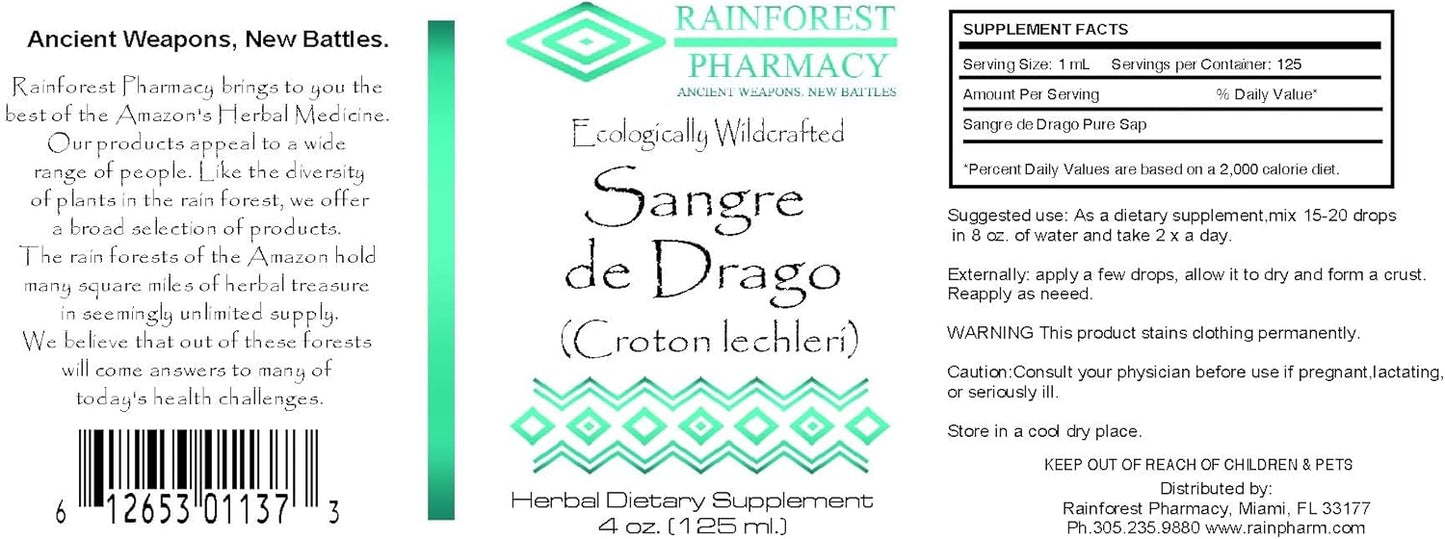 4oz Pure Sangre de Drago Liquid: Peruvian Dragon's Blood Sap for Skin Healing & Digestion Support