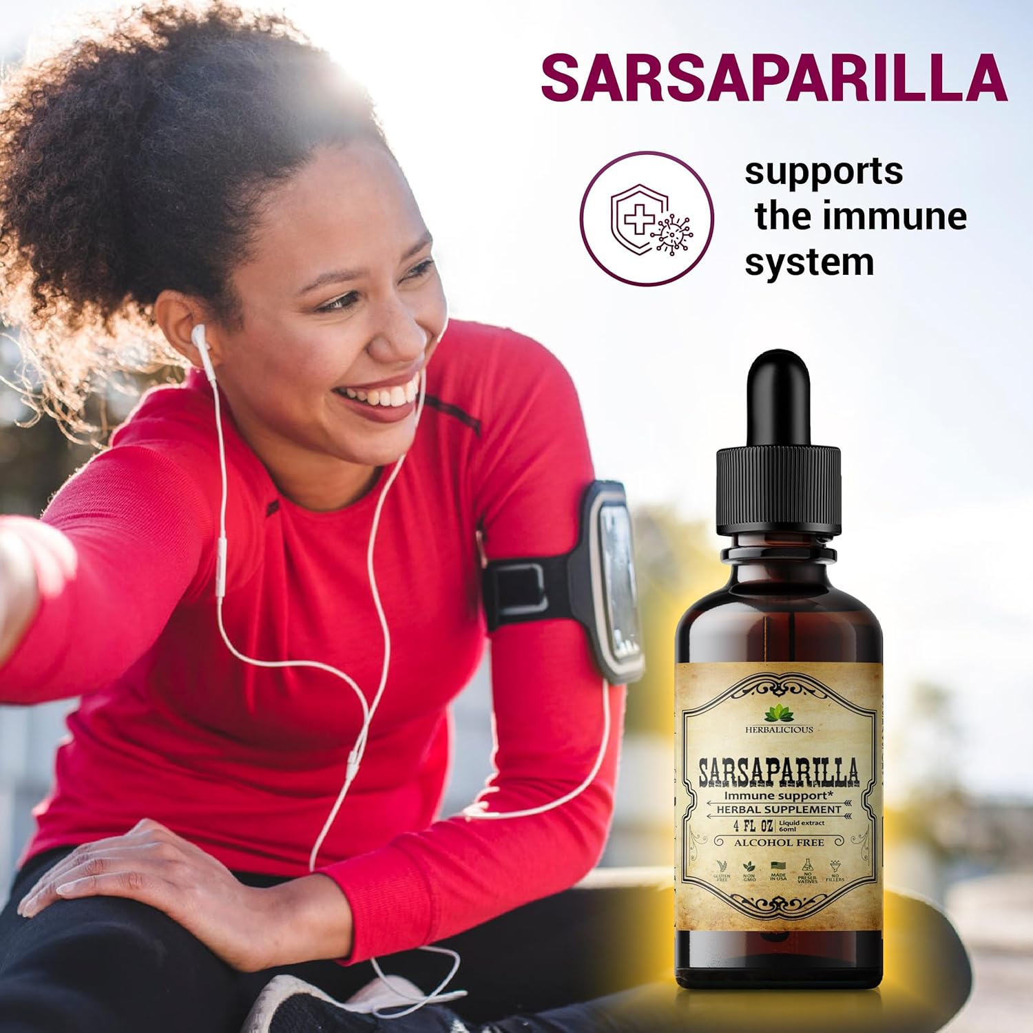 4oz Sarsaparilla Extract - Herbal Supplement for Immunity & Skin - Non-GMO, Gluten-Free - Made in USA