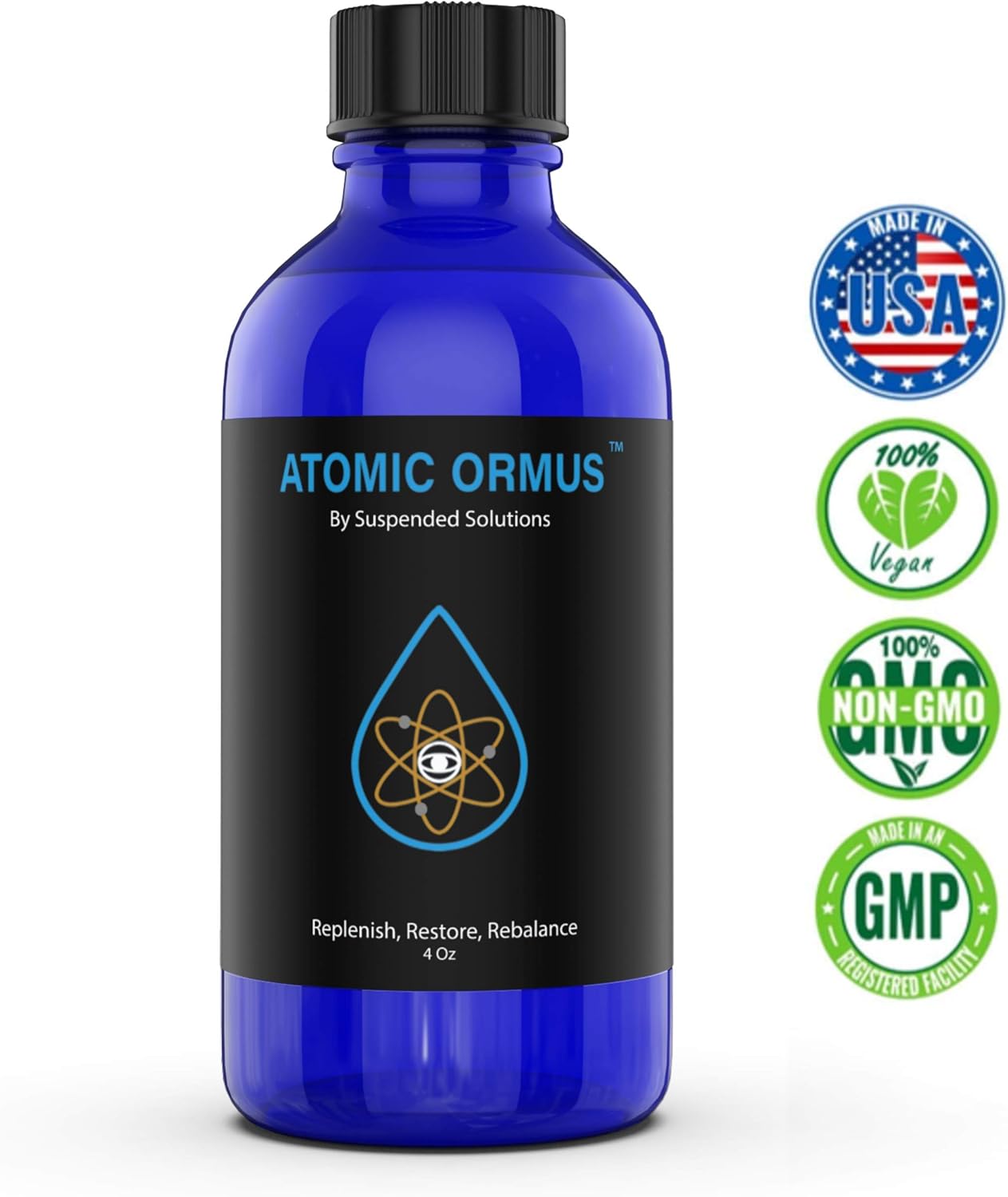 4oz Suspended Solutions Liquid Atomic ORMUS - Monoatomic Gold Ormus for Memory Aid & Increased Energy - Rejuvenating Energetic Supplement with Gold, Platinum, Iridium