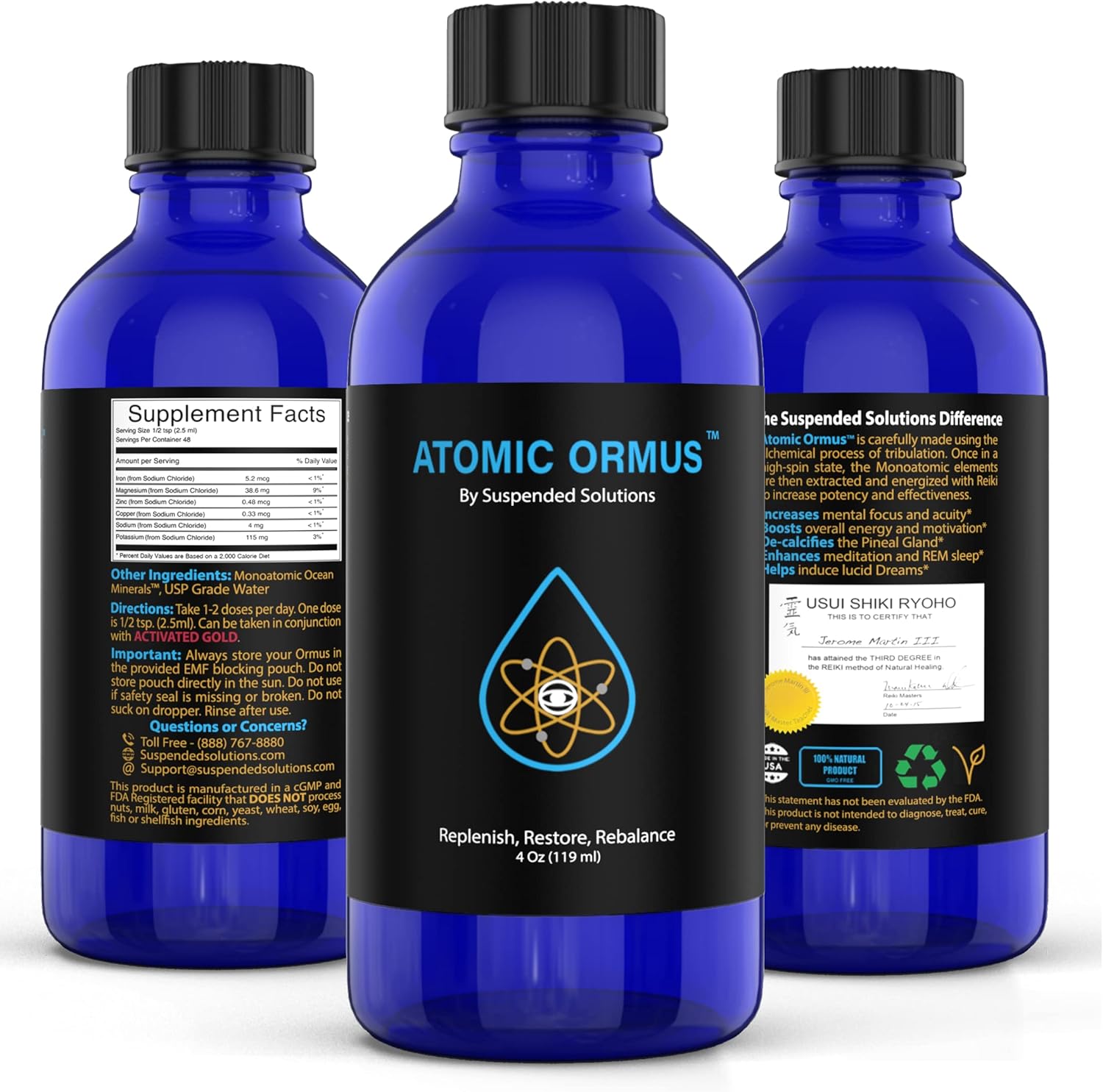 4oz Suspended Solutions Liquid Atomic ORMUS - Monoatomic Gold Ormus for Memory Aid & Increased Energy - Rejuvenating Energetic Supplement with Gold, Platinum, Iridium