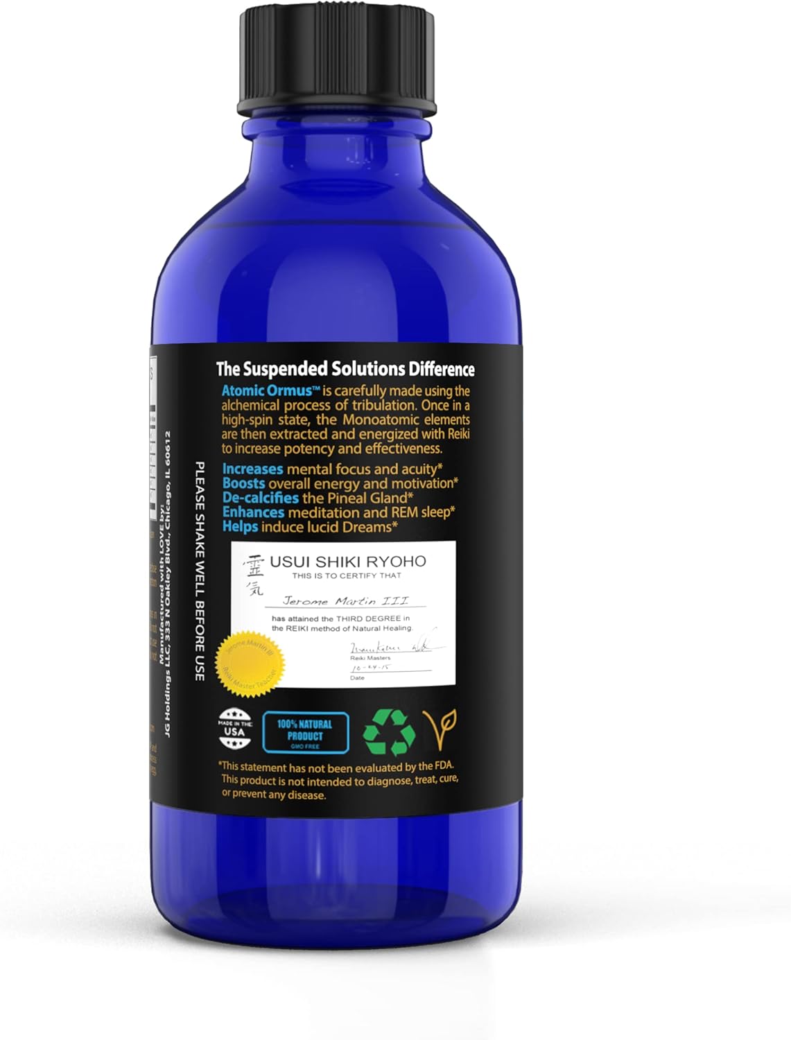 4oz Suspended Solutions Liquid Atomic ORMUS - Monoatomic Gold Ormus for Memory Aid & Increased Energy - Rejuvenating Energetic Supplement with Gold, Platinum, Iridium