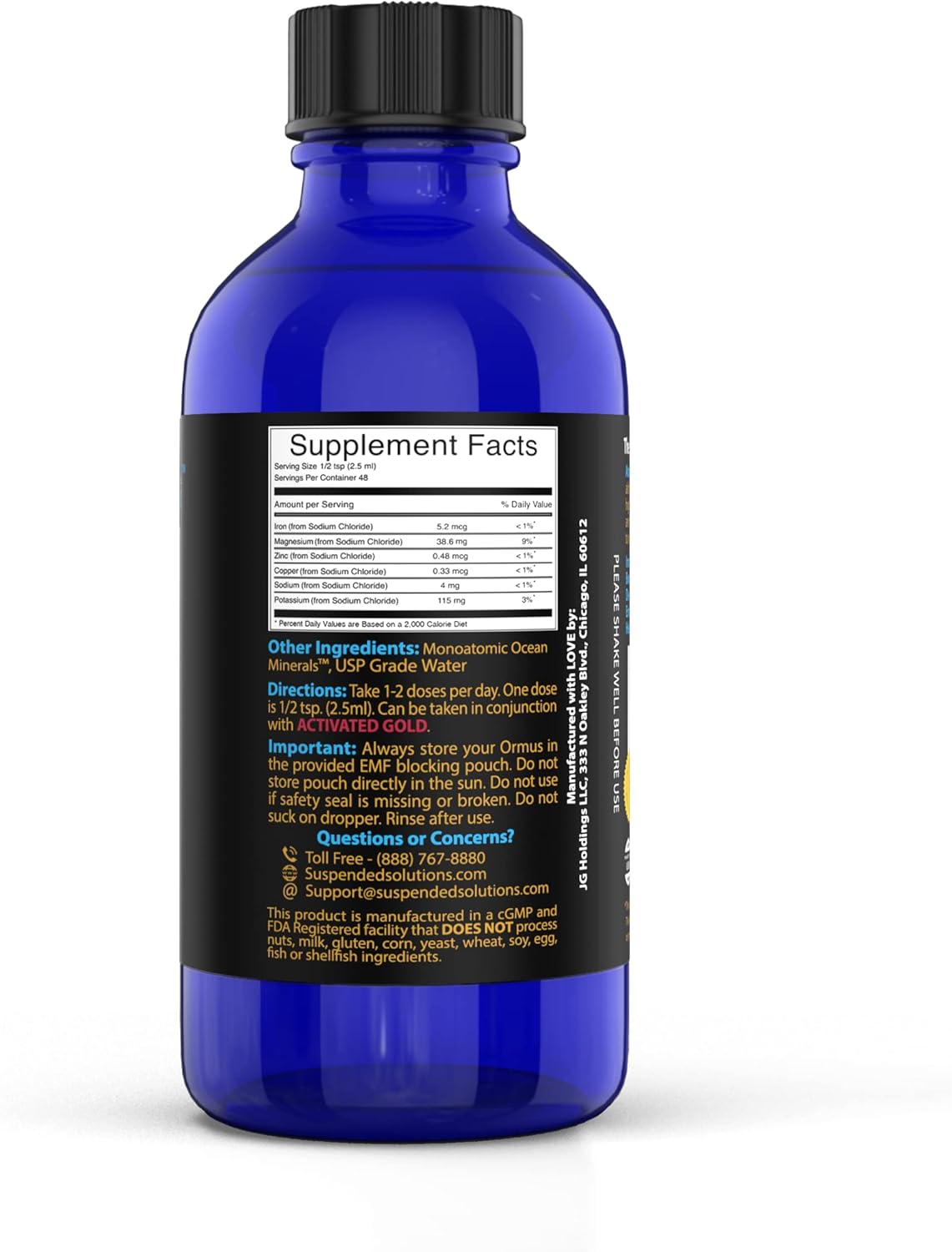 4oz Suspended Solutions Liquid Atomic ORMUS - Monoatomic Gold Ormus for Memory Aid & Increased Energy - Rejuvenating Energetic Supplement with Gold, Platinum, Iridium