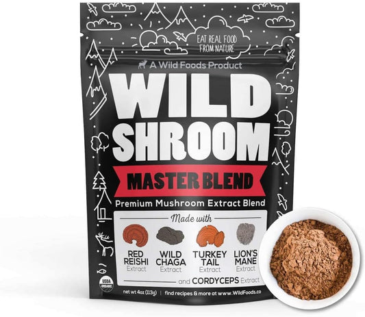 4oz Wild Foods Mushroom Blend - Reishi, Chaga, Cordyceps, Turkey Tail, Lion’s Mane - Adaptogenic Stress Reducer, Nootropic Liquid Blend for Coffee