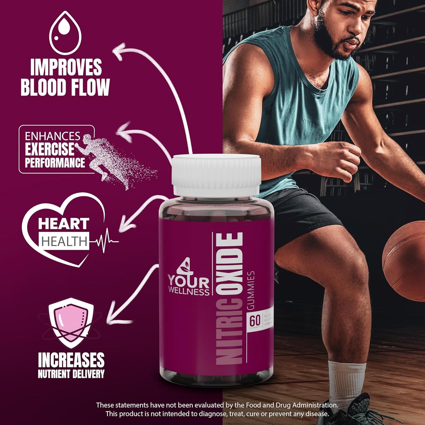 4YWN Nitric Oxide and Ashwagandha Gummies Bundle for Energy and Restoration, Non-GMO, Gluten-Free, Gelatin Free, Kosher - Daily Focus Support