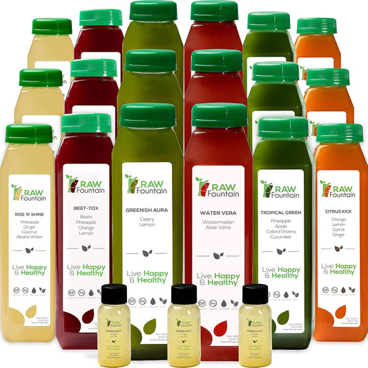 5 Day Tropical Juice Cleanse by Raw Fountain - All Natural Raw, Cold Pressed Fruit and Vegetable Juices - Detox Cleanse - 30 Bottles 12oz - Includes 5 Bonus Ginger Shots