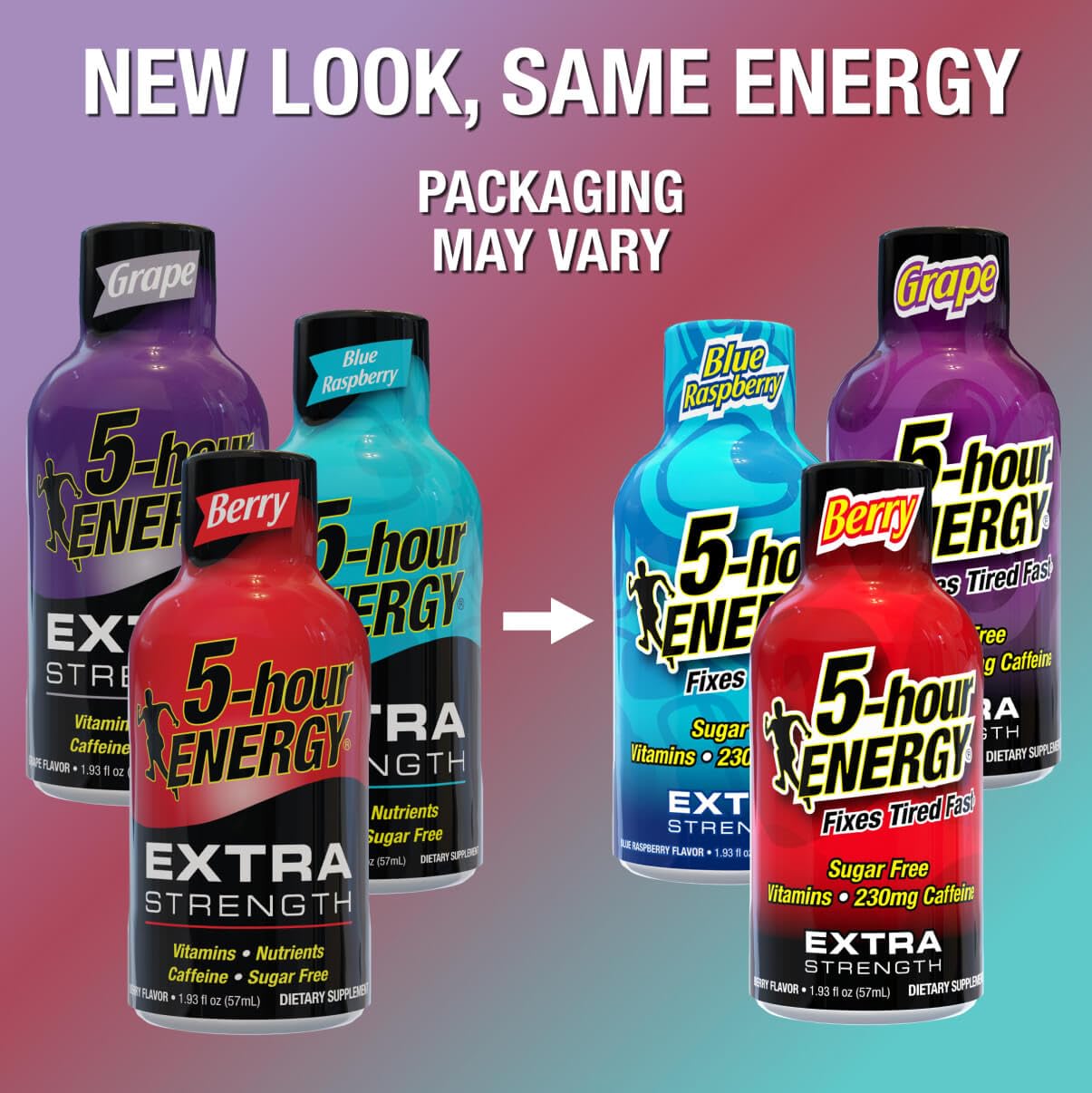 5-Hour Energy Extra Strength Shots Variety Pack - 18 Count, 1.93 fl oz - Blue Raspberry, Berry, Grape Flavors