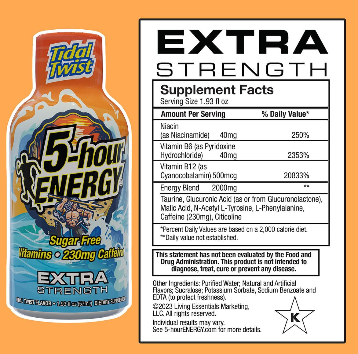 5-hour ENERGY Extra Strength Tidal Twist Energy Shots - 30 Count, 1.93 oz. each - Zero Calories, Sugar-Free, 230mg Caffeine, Amino Acids, B Vitamins - Pina-Colada Flavor