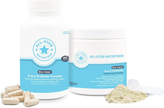 5-in-1 Bio-Heal® Probiotic Bundle - Boost Brain Function & Gut Health - Shelf Stable with Vitamins & Prebiotics - All-Natural Formula - 2 Pack