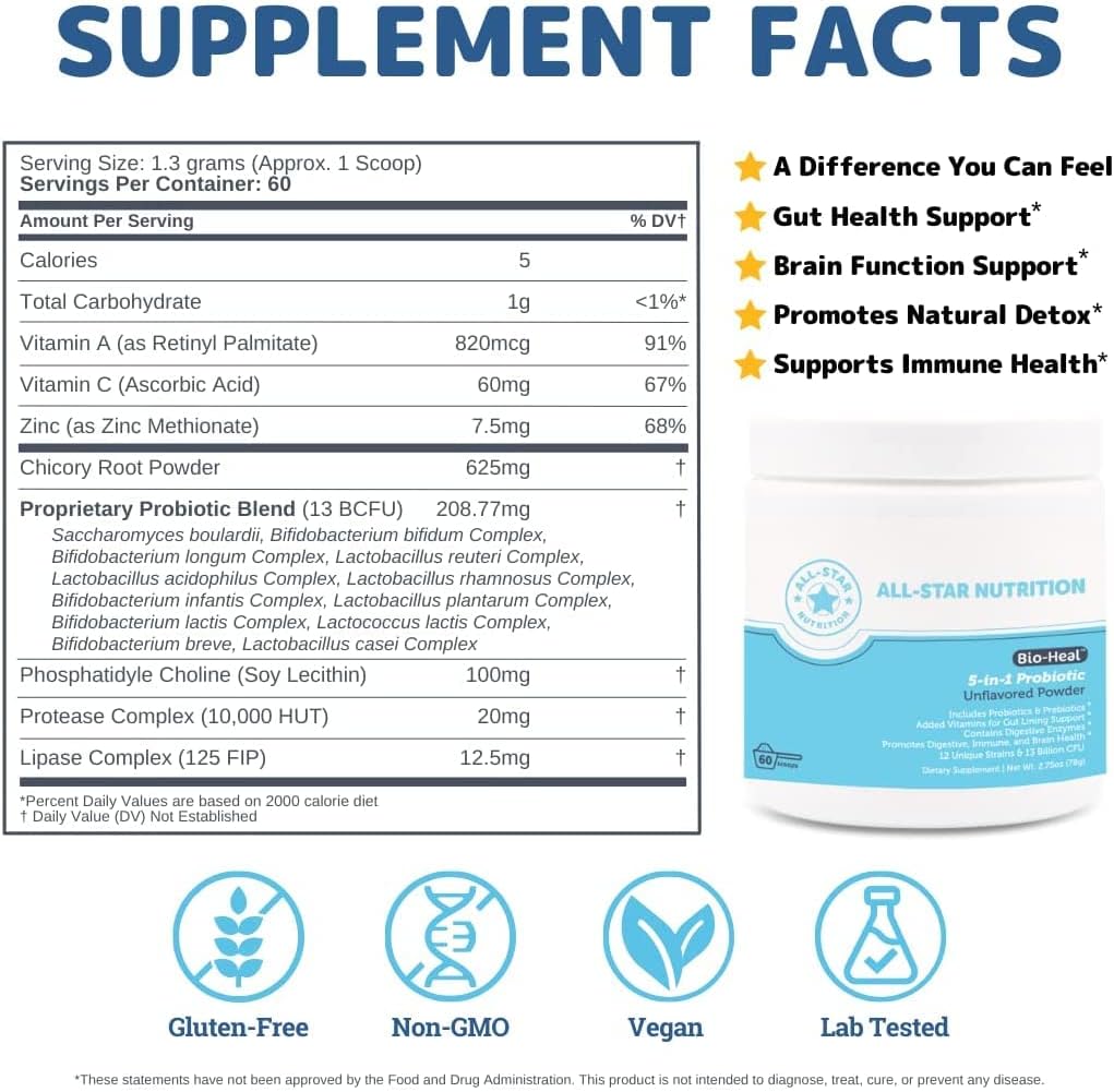 5-in-1 Bio-Heal® Probiotic Bundle - Boost Brain Function & Gut Health - Shelf Stable with Vitamins & Prebiotics - All-Natural Formula - 2 Pack