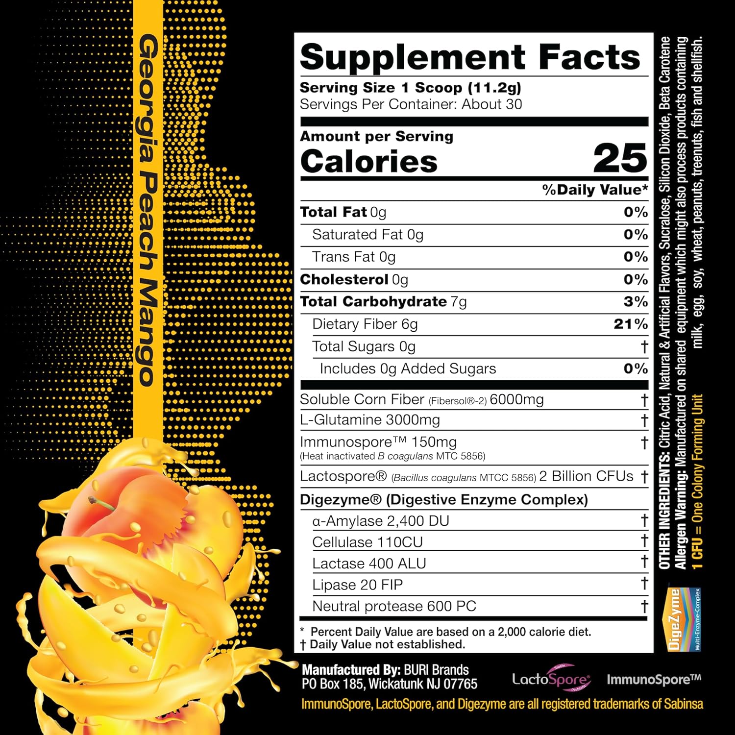 5-in-1 Digestive Health Powder Supplement - Prebiotic, Probiotic, Postbiotic, Enzymes, Glutamine - Bloat Relief, Gut & Immune Support - Sugar & Lactose-Free - 30 Servings - Georgia Peach Mango - BoostGo Australia