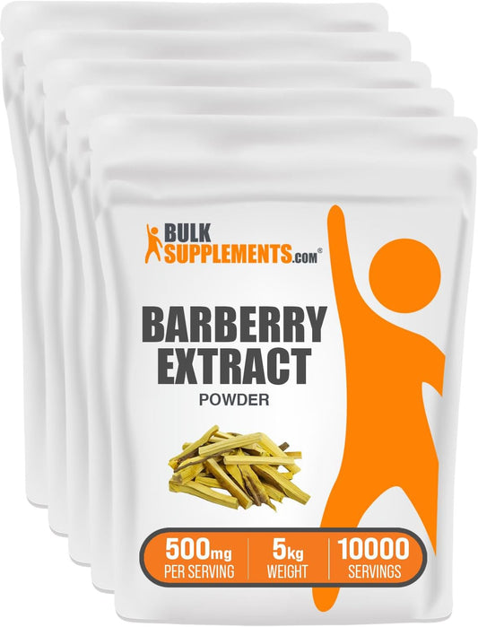 5 Kilograms Bulk Barberry Extract Powder - Pure Berberine Supplement from Root & Bark - Soy Free - 500mg per Serving - Pack of 5