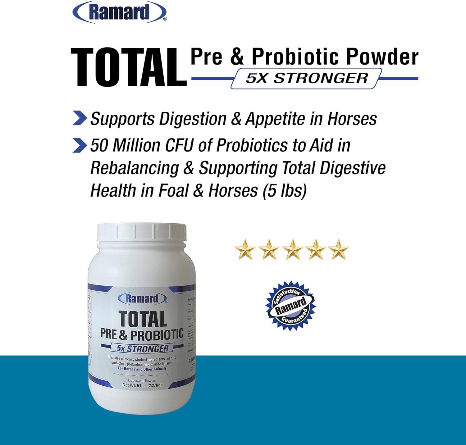 5 lb Jar of Ramard Total Prebiotic & Probiotic Equine Formula for Optimal Gut Health and Nutrient Absorption in Horses and Livestock