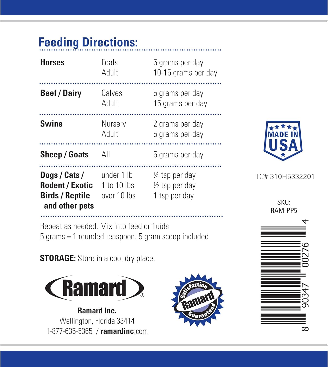 5 lb Jar of Ramard Total Prebiotic & Probiotic Equine Formula for Optimal Gut Health and Nutrient Absorption in Horses and Livestock