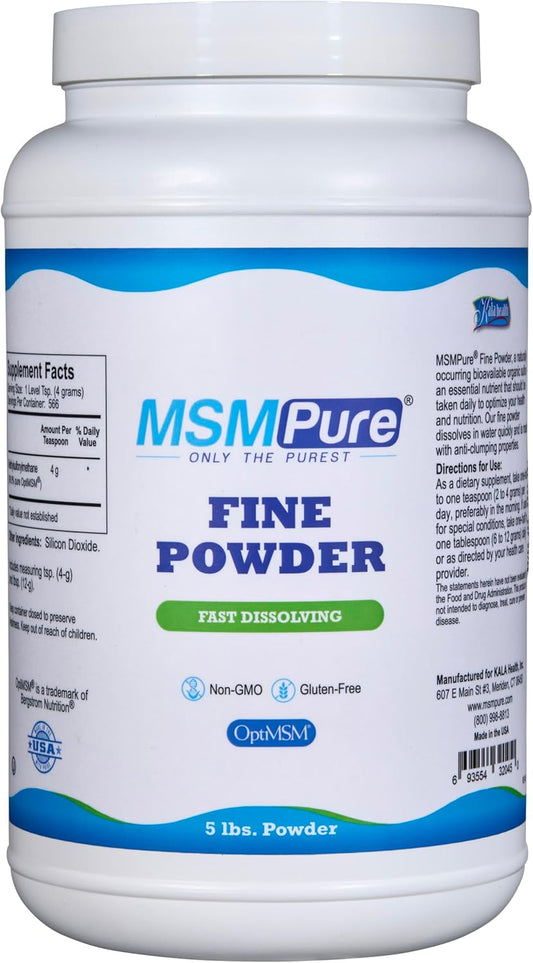 5 lb KALA HEALTH MSMPure Organic Sulfur Powder Crystals for Joint Flexibility, Skin, Hair, and Nails - USA Made