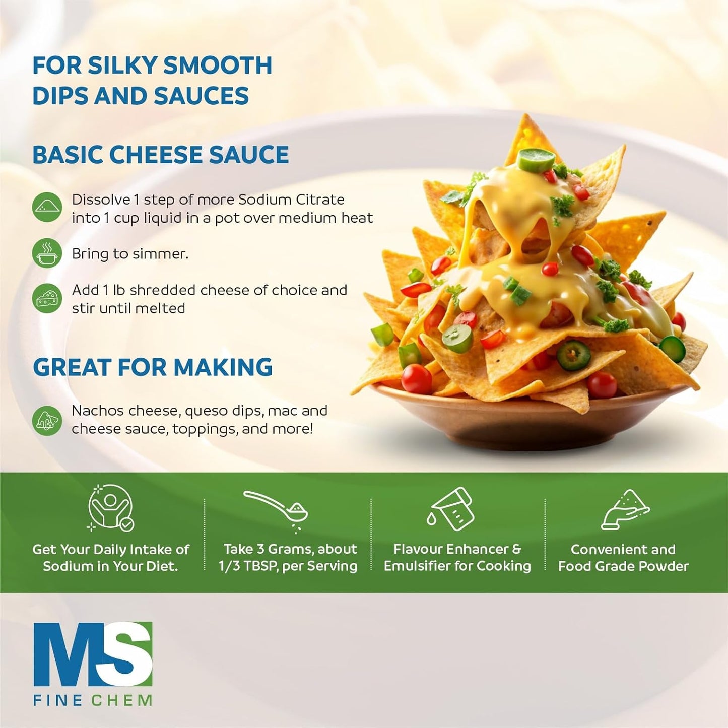 5 lb MS Finechem Sodium Citrate - Non-GMO, Keto-Friendly Emulsifier for Cheese Sauce - Gluten-Free, Nut-Free Food Grade Preservative