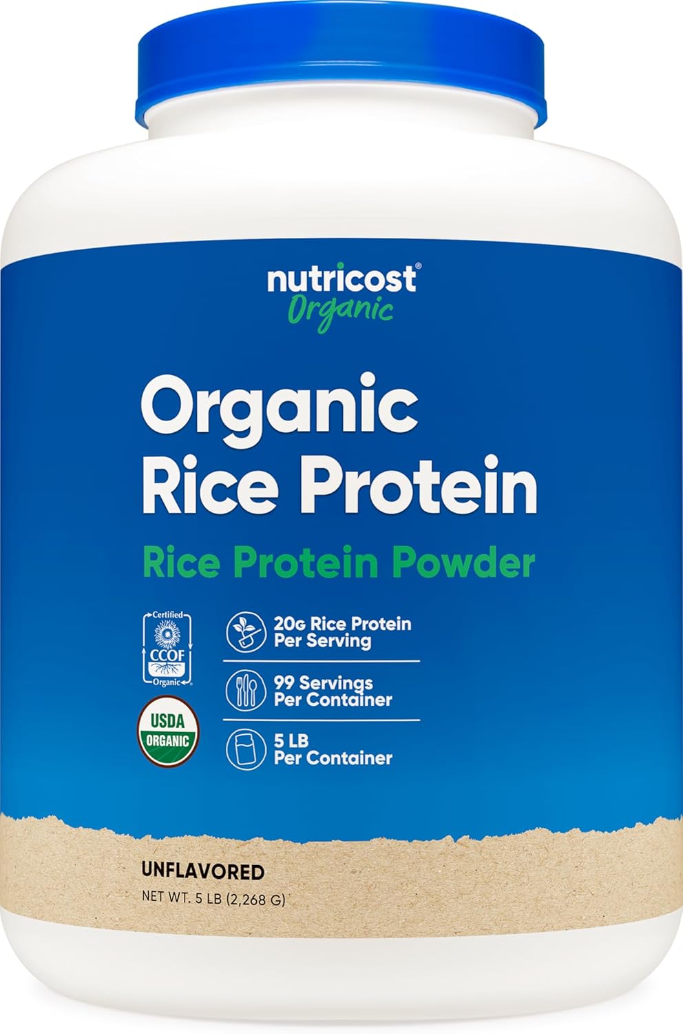5 LB Nutricost Organic Rice Protein Powder - Gluten-Free & GMO-Free