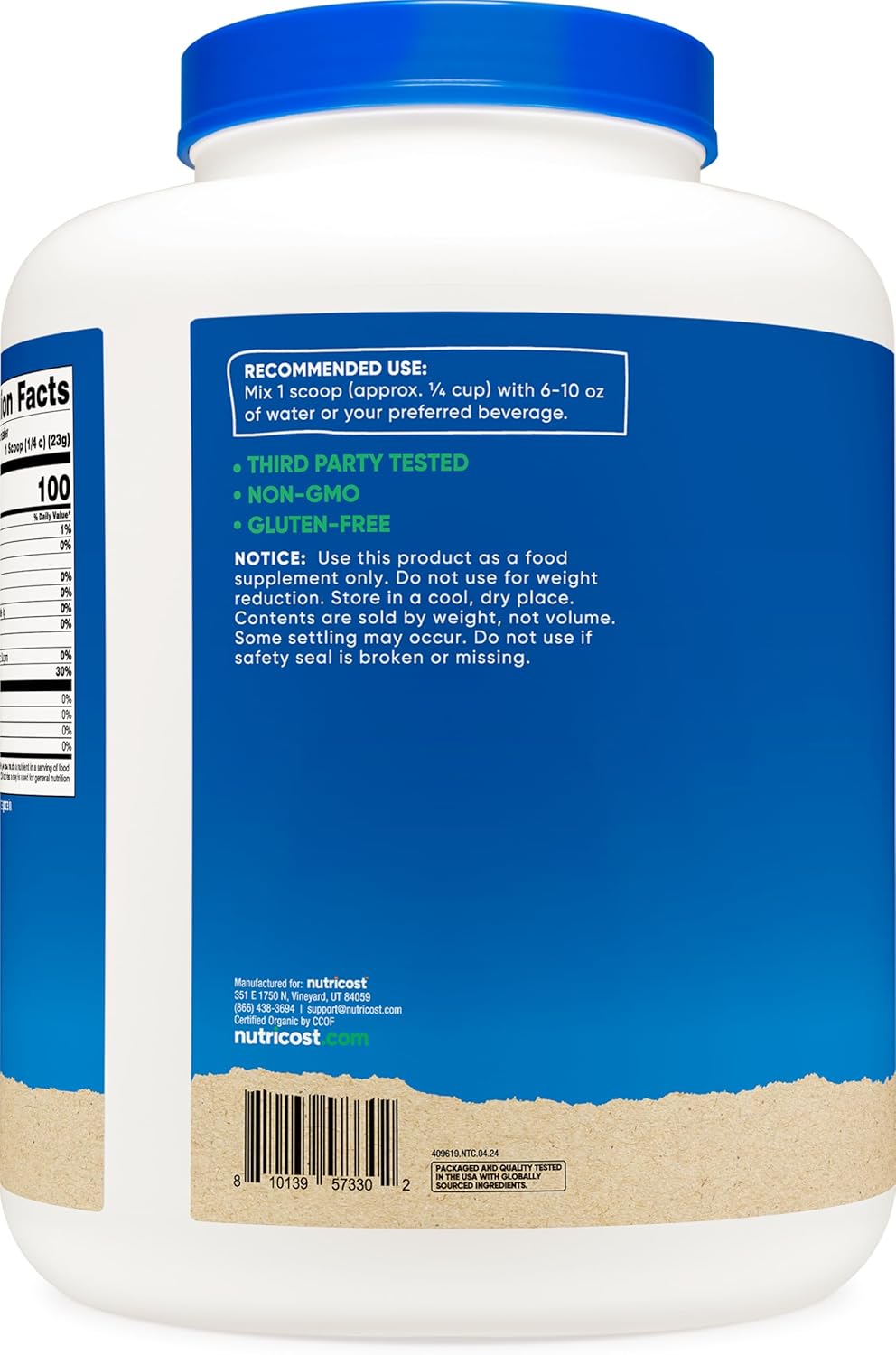 5 LB Nutricost Organic Rice Protein Powder - Gluten-Free & GMO-Free