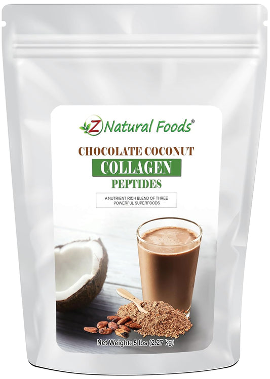 5 lb Z Natural Foods Chocolate Collagen Peptides with Coconut Milk Powder - Zero Sugar, Hydrolyzed Collagen, Organic Cacao - Gluten Free & Non GMO - Delicious Taste