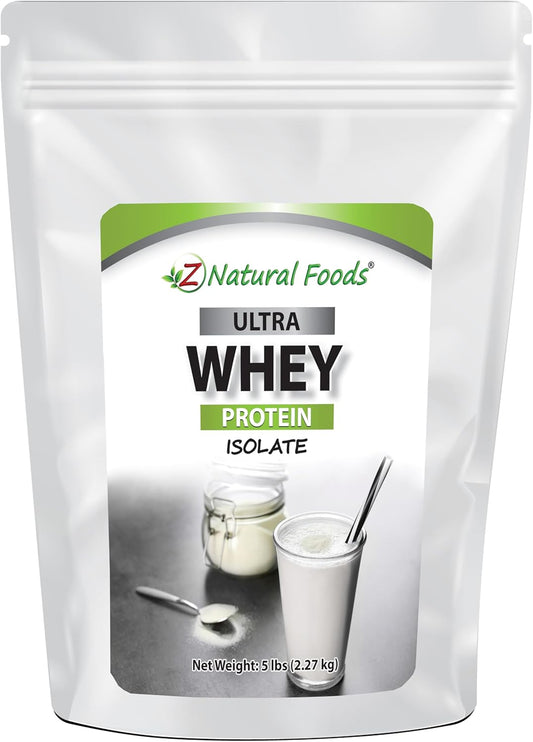 5 lb Z Natural Foods Ultra Whey Protein Isolate Powder - Pure, Unflavored, Unsweetened Protein Supplement for Fitness, Sports Nutrition, and Immune Support