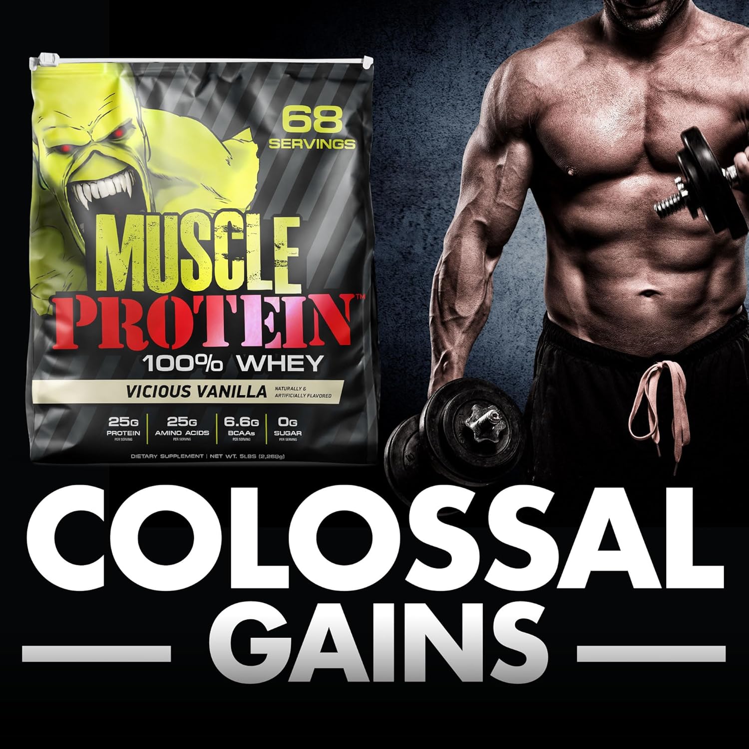 5 lbs of COLOSSAL LABS Muscle Whey Protein Powder - Cookies n Cream Flavor with 25,000mg Amino Acids per Serving - Cold Filtered Formula (Pack of 1)