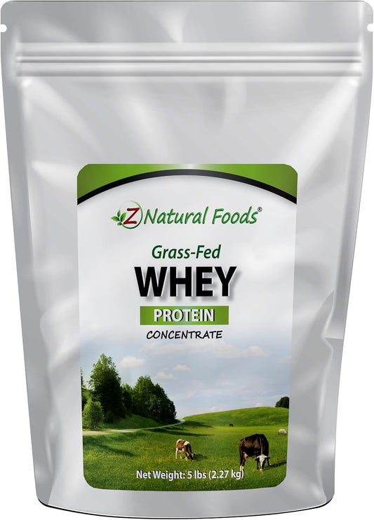 5 lbs Unflavored Grass-Fed Whey Protein Concentrate from New Zealand - Cold Processed Pure Powder with Essential Amino Acids for Nutrition & Fitness by Z Natural Foods