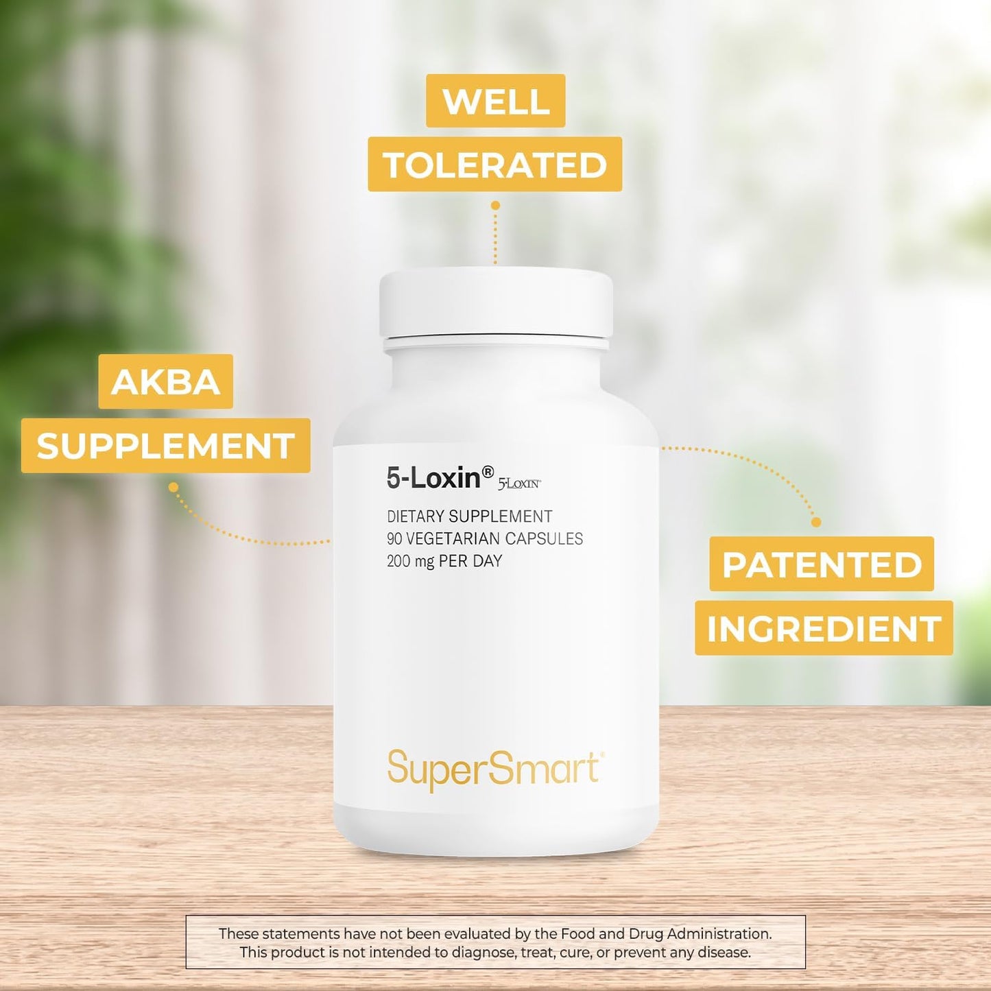 5-Loxin Boswellia Serrata Extract Supplement - 200mg Daily - Patented AKBA Formula - Non-GMO & Gluten Free - 90 Capsules