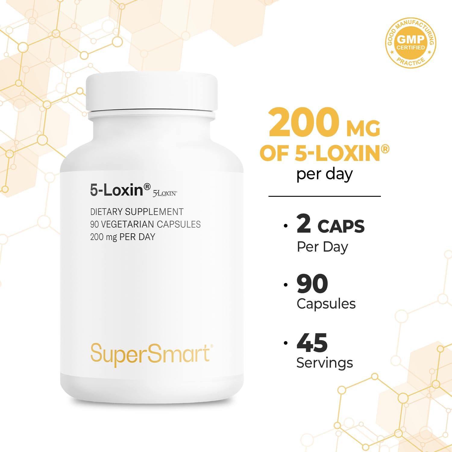 5-Loxin Boswellia Serrata Extract Supplement - 200mg Daily - Patented AKBA Formula - Non-GMO & Gluten Free - 90 Capsules