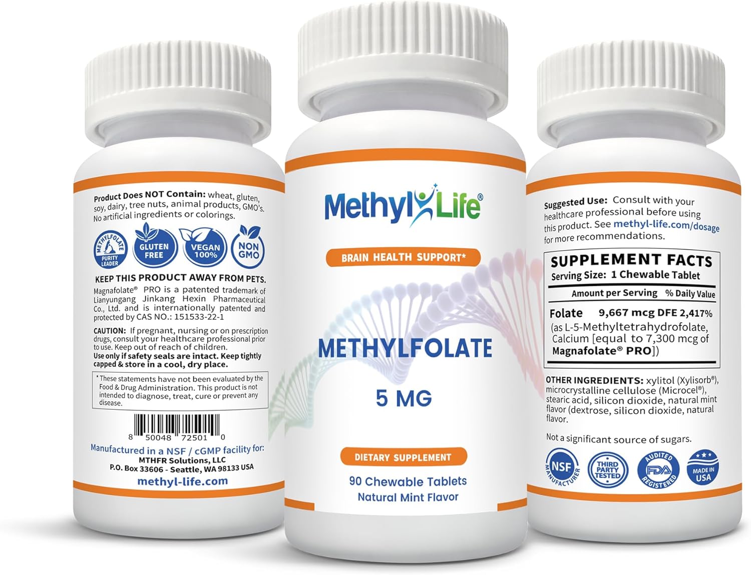5 mg Chewable L-Methylfolate - 90 Day Supply - Pure & Non-GMO - Gluten Free Folate - BoostGo Australia