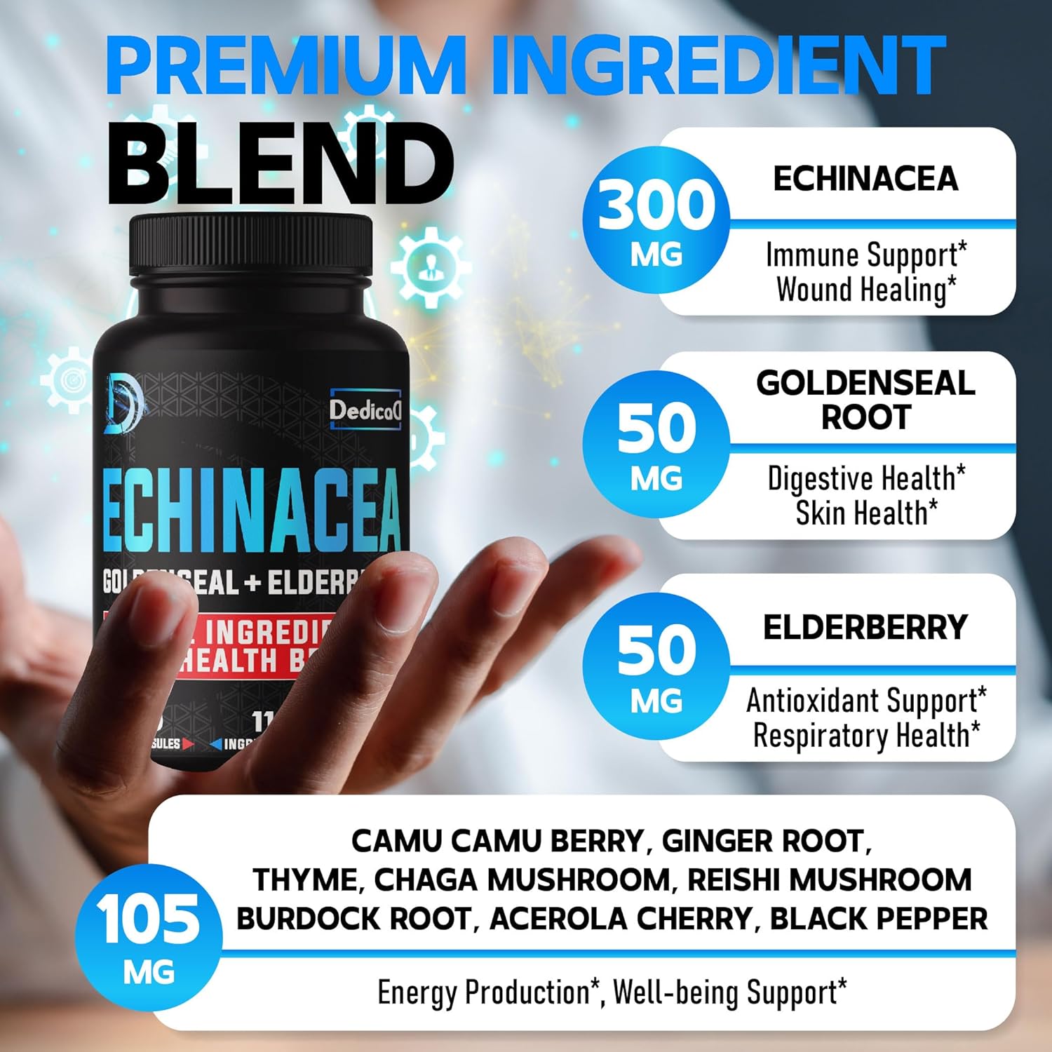 5 Month Supply Immune Support Supplement - 11 Herb Blend with Echinacea, Goldenseal, Elderberry, Ginger, and More - 150 Capsules