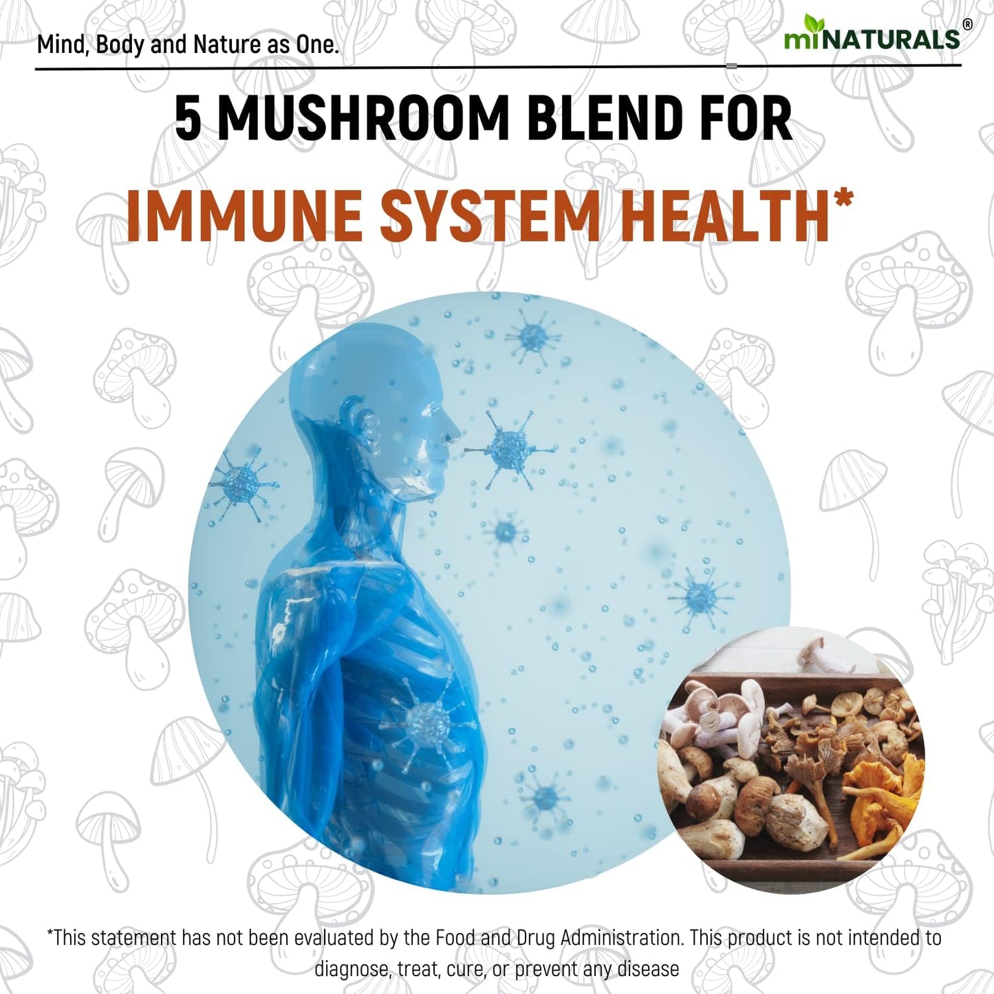 5 Mushroom Complex Supplement Capsules for Immune System & Brain Health with Lions Mane, Chaga, Reishi, Shiitake, Maitake Extracts