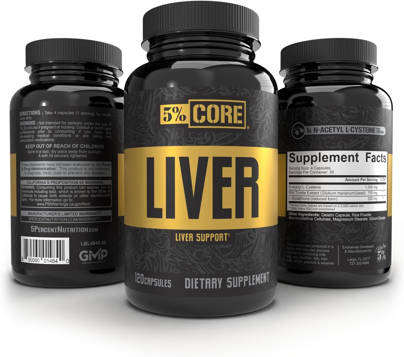 5% Nutrition Liver Support Supplement with NAC, Milk Thistle, and L-Glutathione for Detox & Repair - 30 Capsules