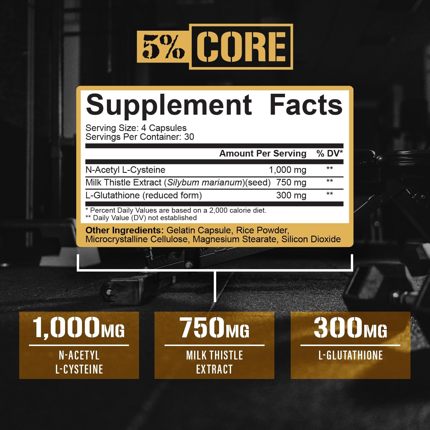 5% Nutrition Liver Support Supplement with NAC, Milk Thistle, and L-Glutathione for Detox & Repair - 30 Capsules