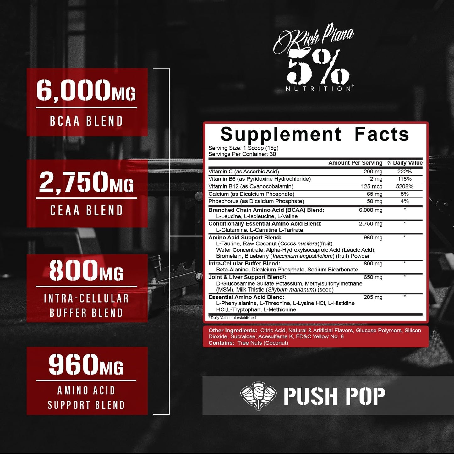 5% Nutrition Rich Piana AllDayYouMay BCAA Powder - Premium Blend for Workout Recovery & Support -15.87 oz, 30 Servings