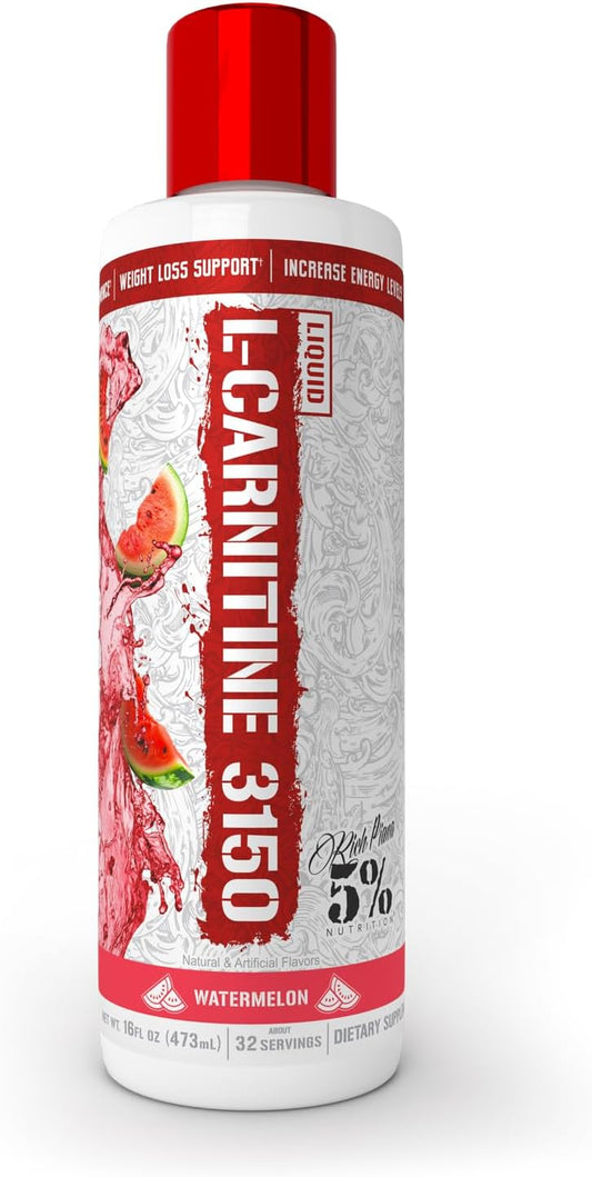5% Nutrition Rich Piana Liquid L-Carnitine 3150: Premium 4 Source Blend with GBB for Enhanced Performance (Watermelon Candy Flavor)