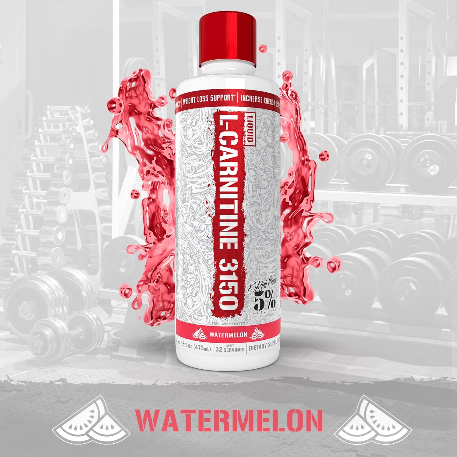 5% Nutrition Rich Piana Liquid L-Carnitine 3150: Premium 4 Source Blend with GBB for Enhanced Performance (Watermelon Candy Flavor)