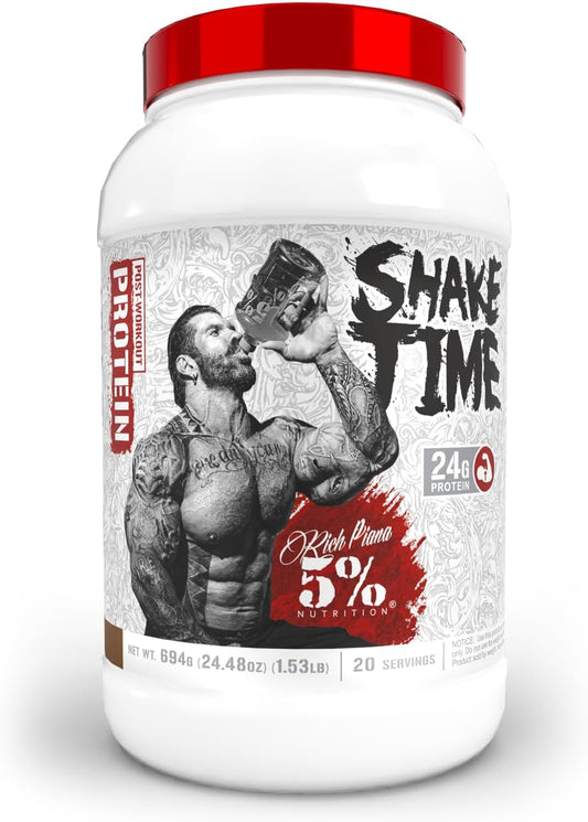5% Nutrition Rich Piana Shake Time | High-Protein Drink with Beef, Chicken, and Whole Egg | Chocolate Flavor with No Sugar, Dairy, or Soy