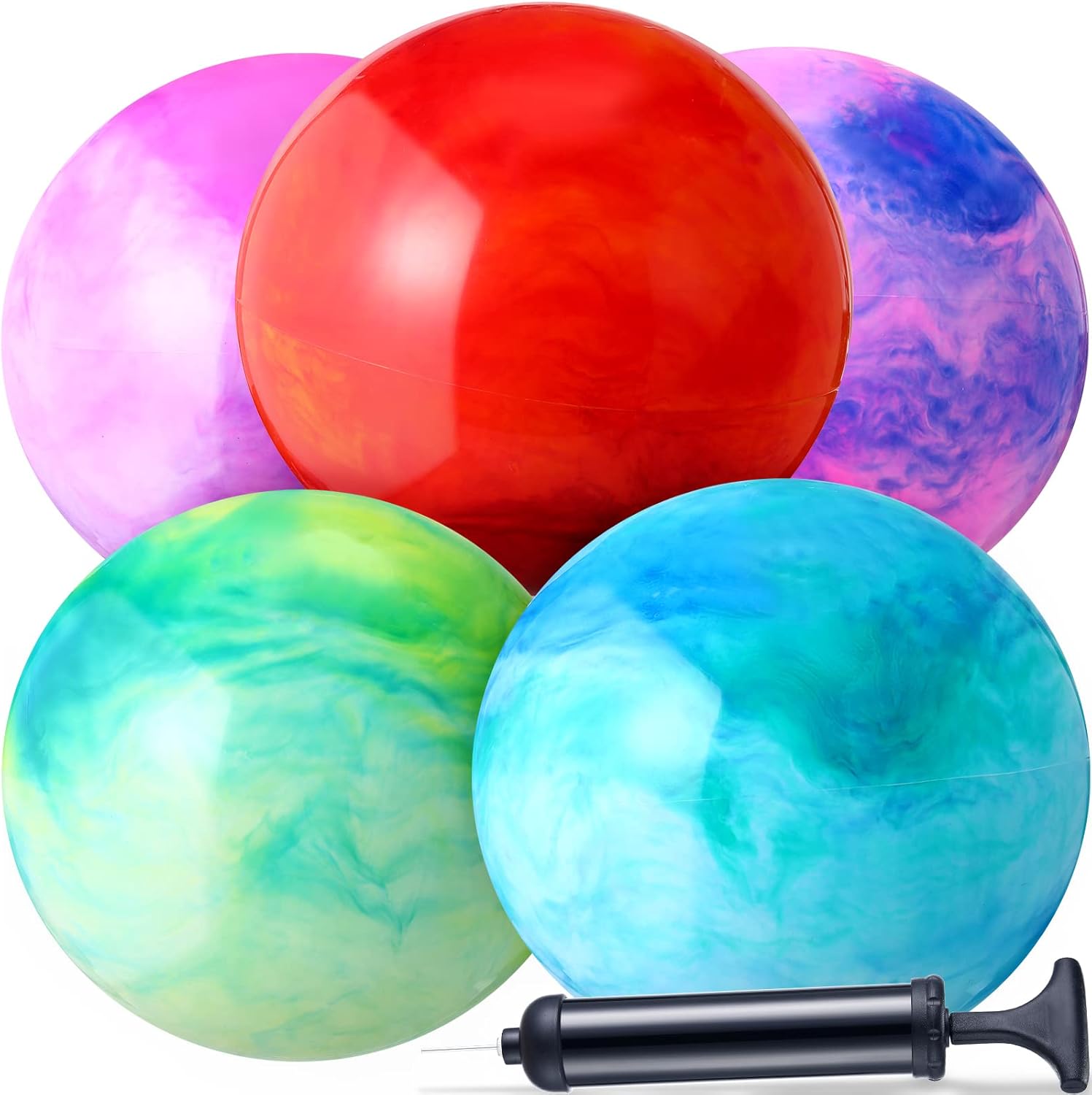 5 Pack Chumia 18 Inch Bouncy Balls Set with Hand Pump - Fun Rubber Inflatable Beach Balls for Outdoor Parties and Play