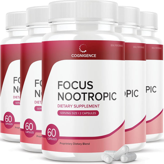 5 Pack Cognigence Focus Nootropic Memory Booster Supplement Pills - Ideal Performance (300 Capsules)