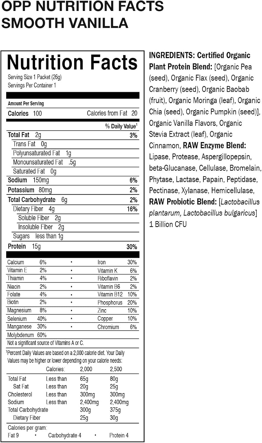 5-Pack Garden of Life Organic Plant Protein Smooth Vanilla Powder Single Serving Packets - Vegan, Gluten & Grain Free Shake with Probiotics & Enzymes, 15g Protein