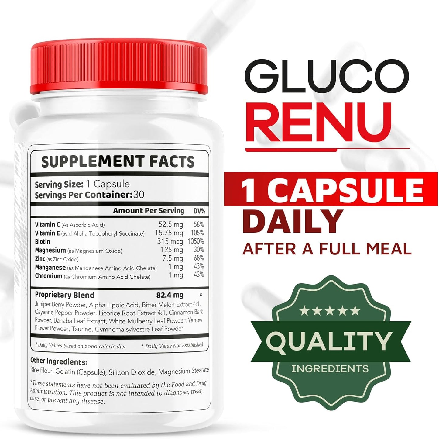 5 Pack Gluco Renu Capsules - Official Supplement for Glucose Support, 150 Capsules for 5 Months