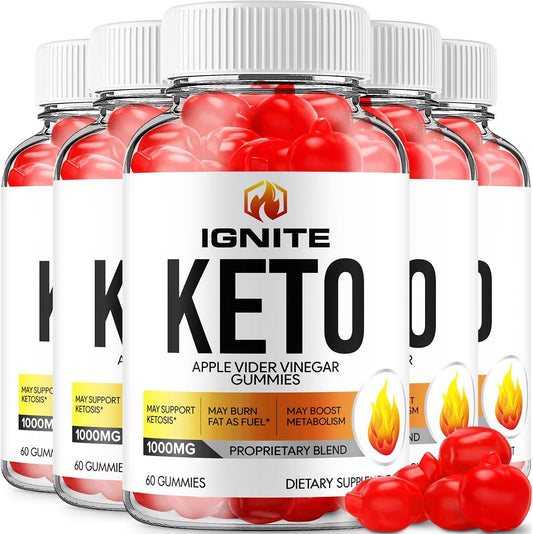 5 Pack Ignite Keto Plus ACV Gummies - Advanced Formula Apple Cider Vinegar Dietary Supplement (300 Gummies)