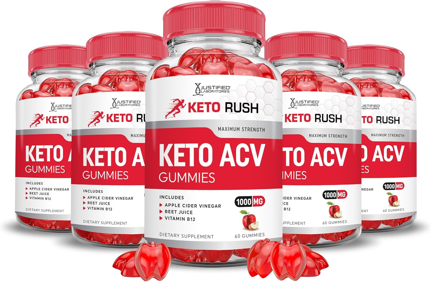 5 Pack Keto Rush Keto ACV Gummies - Advanced Formula 1000MG with Pomegranate Beet Juice Powder - Vegan & Non GMO - 300 Gummies