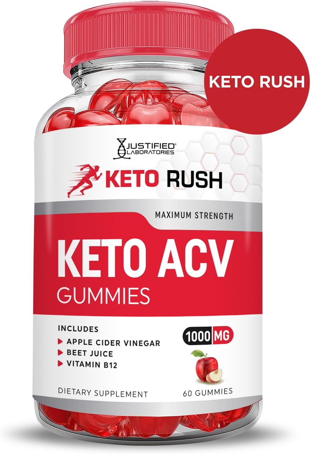 5 Pack Keto Rush Keto ACV Gummies - Advanced Formula 1000MG with Pomegranate Beet Juice Powder - Vegan & Non GMO - 300 Gummies