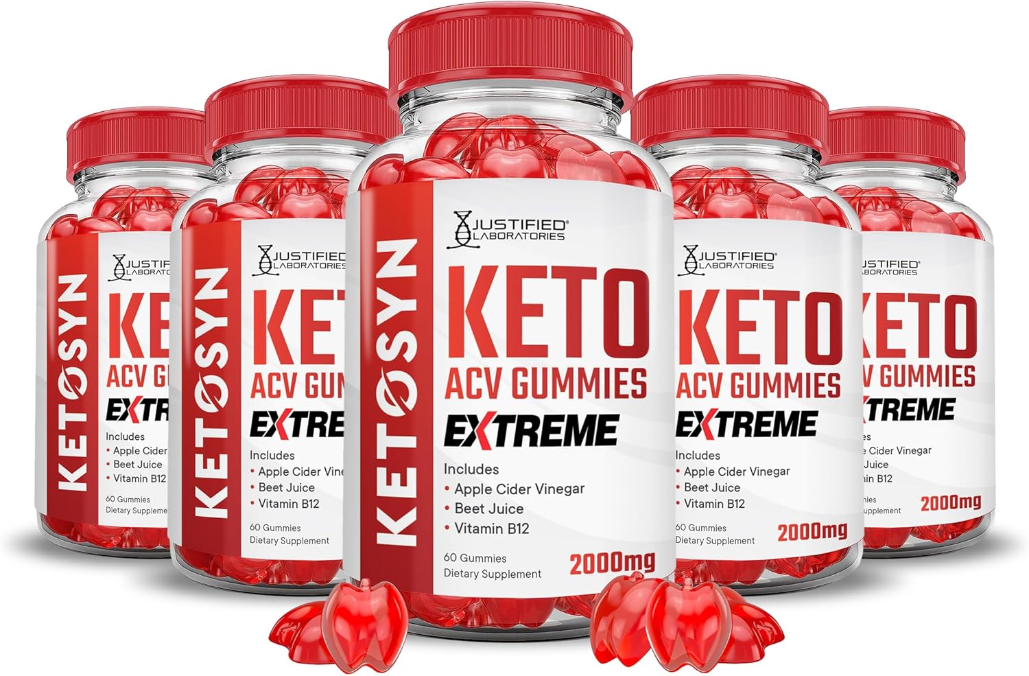 5-Pack Ketosyn Keto ACV Gummies Extreme 2000MG with Pomegranate Beet Juice Powder & B12 - Vegan, Non-GMO 300 Gummies