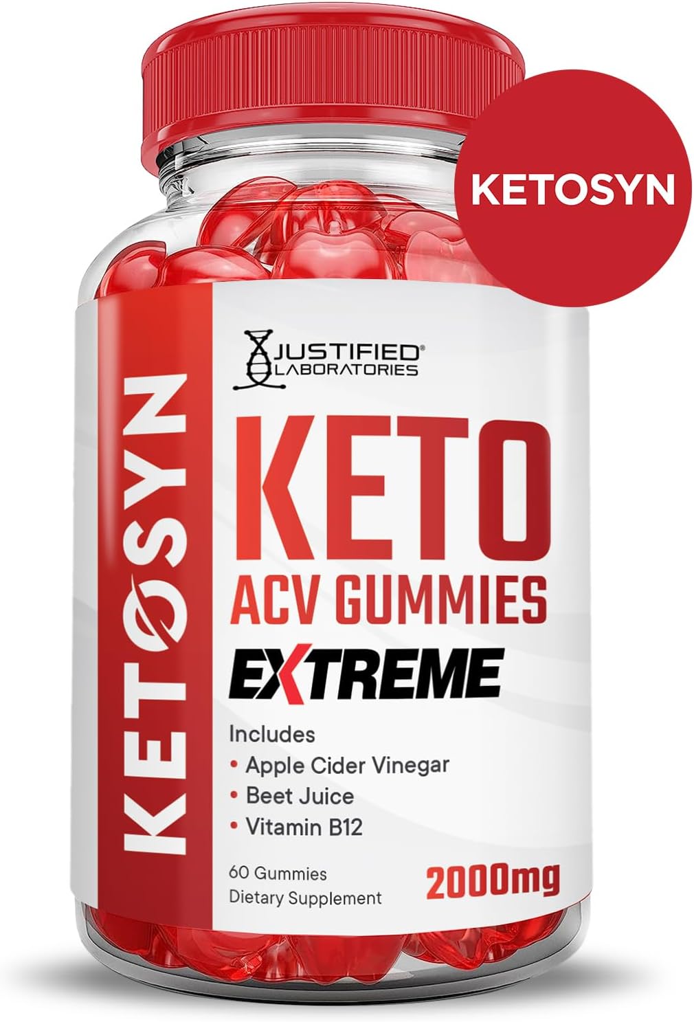 5-Pack Ketosyn Keto ACV Gummies Extreme 2000MG with Pomegranate Beet Juice Powder & B12 - Vegan, Non-GMO 300 Gummies