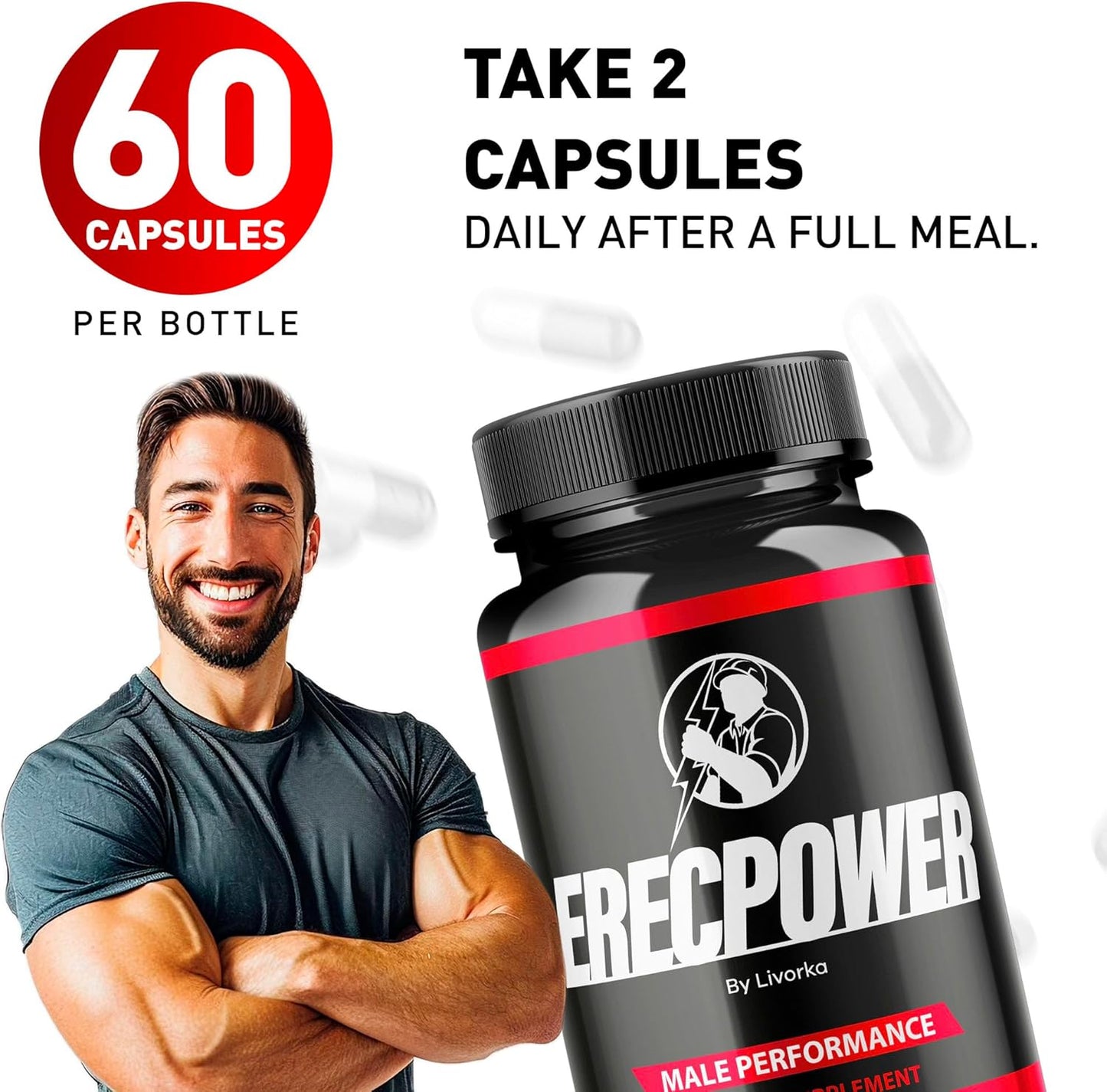 5-Pack LIVORKA Erecpower Capsules for Men - Advanced Male Performance Multivitamin Supplement (300 Capsules)