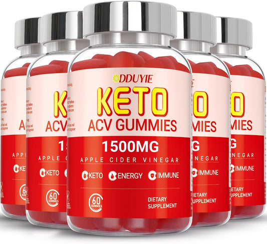 5 Pack of DDUYIE Keto ACV Gummies - 1500MG of Apple Cider Vinegar with Pomegranate Beet Juice Powder and B12 - Vegan & Non-GMO - 300 Gummies