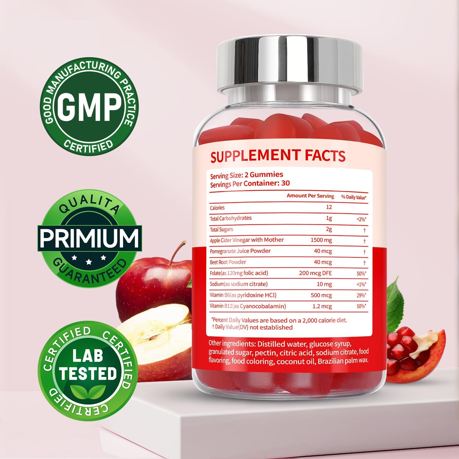 5 Pack of DDUYIE Keto ACV Gummies - 1500MG of Apple Cider Vinegar with Pomegranate Beet Juice Powder and B12 - Vegan & Non-GMO - 300 Gummies