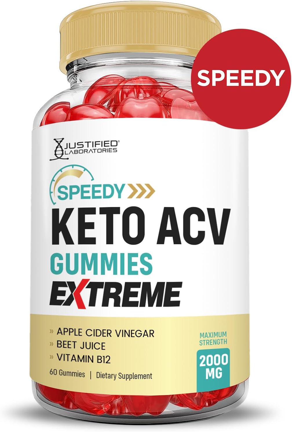 5 Pack of Justified Laboratories Speedy Keto ACV Gummies - 2000MG Extreme Formula with Pomegranate Beet Juice Powder - B12 Vegan Non GMO - 300 Gummies